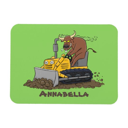 Funny bull Driving Bulldozer cartoon Magneet (Horizontaal)