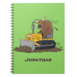 Funny bull Driving Bulldozer cartoon Notitieboek