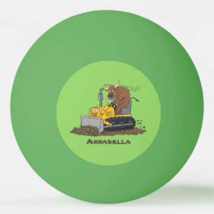 Funny bull Driving Bulldozer cartoon Pingpongballen