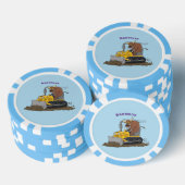 Funny bull Driving Bulldozer cartoon Poker Chips (Opstapeling)