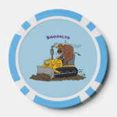 Funny bull Driving Bulldozer cartoon Poker Chips (Achterkant)