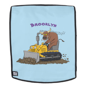Funny bull Driving Bulldozer cartoon Rugtassen