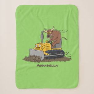 Funny bull Driving Bulldozer cartoon Sherpa Deken