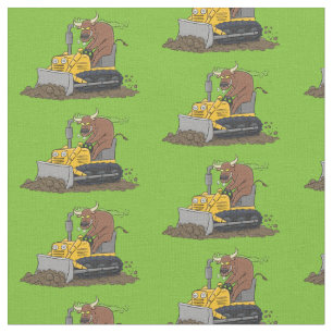 Funny bull Driving Bulldozer cartoon Stof