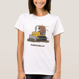 Funny bull Driving Bulldozer cartoon T-shirt