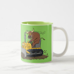Funny bull Driving Bulldozer cartoon Tweekleurige Koffiemok