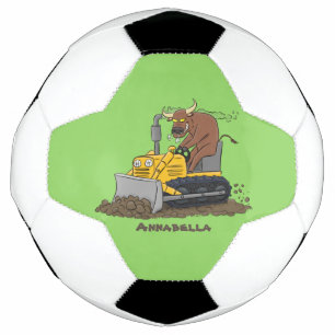 Funny bull Driving Bulldozer cartoon Voetbal