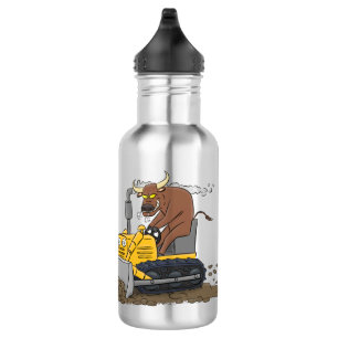 Funny bull Driving Bulldozer cartoon Waterfles