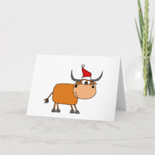Funny Bull in Santa Hat-kerstontwerp Feestdagen Kaart