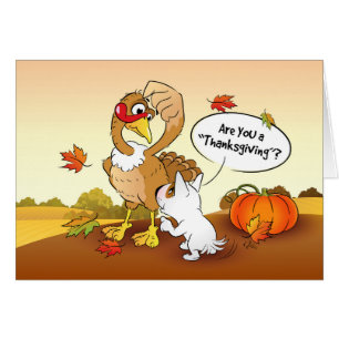 Funny Bull Terrier Cartoon Thanksgiving Kaart