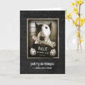 Funny Bull Terrier "Mug Shot" Carte de voeux (Fleur jaune)