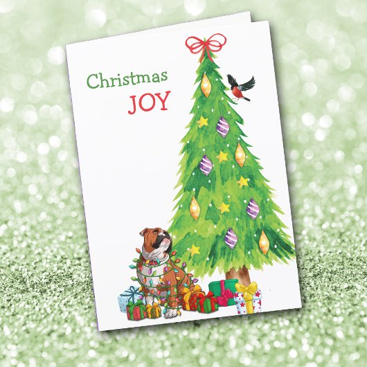 Funny Bulldog and Holiday Tree Kerstmis Feestdagen Kaart