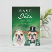 Funny Bulldog Wedding Couple Cartoon Green Shades Save The Date (Staand voorkant)