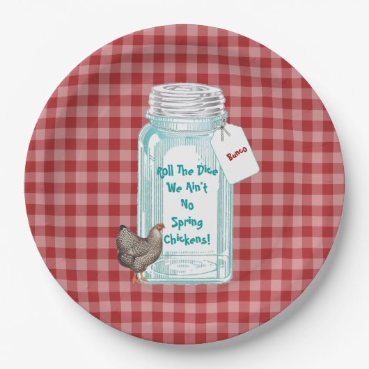 Funny Bunco  Canning Jar Spring Chicken Papieren Bordje (Voorkant)