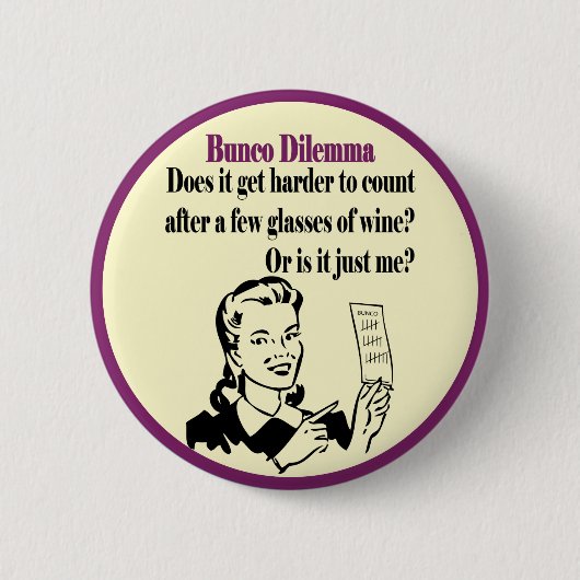 Funny Bunco Dilemma met Retro Woman Ronde Button 5,7 Cm (Voorkant)