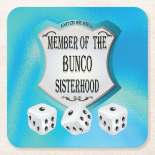 Funny Bunco Sisterhood Dice Blue Vierkante Kartonnen Onderzetter