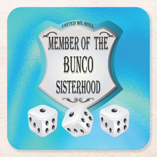 Funny Bunco Sisterhood Dice Blue Vierkante Kartonnen Onderzetter (Voorkant)