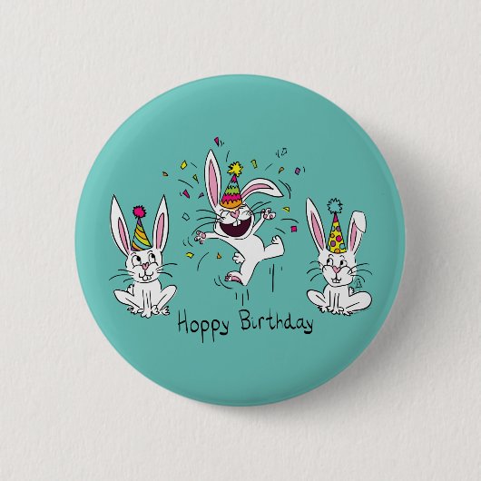 Funny Bunny Birthday Kinder Ronde Button 5,7 Cm (Voorkant)