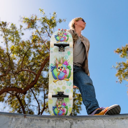Funny Bunny biting an Easter Egg Skateboard (Buiten 1)