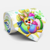 Funny Bunny biting an Easter Egg Stropdas (Opgerold)