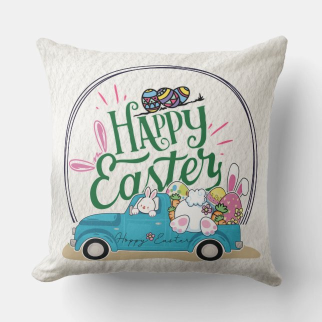 Funny Bunny Happy Easter Day Kussen (Voorkant)