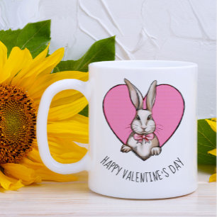 Funny  Bunny & Heart Custom Valentijnsdag Extra Grote Beker