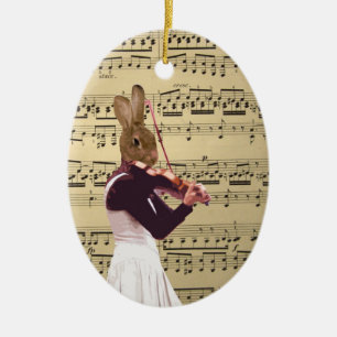 Funny bunny konbit violist keramisch ornament