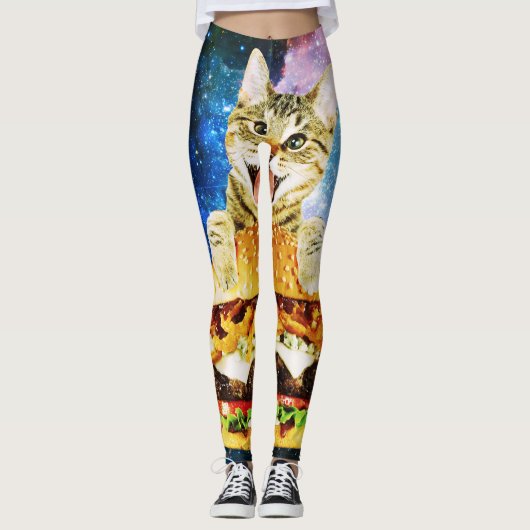 Funny burger cat space leggings (Voorkant)