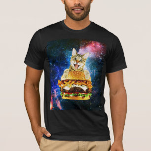 Funny burger cat space t-shirt
