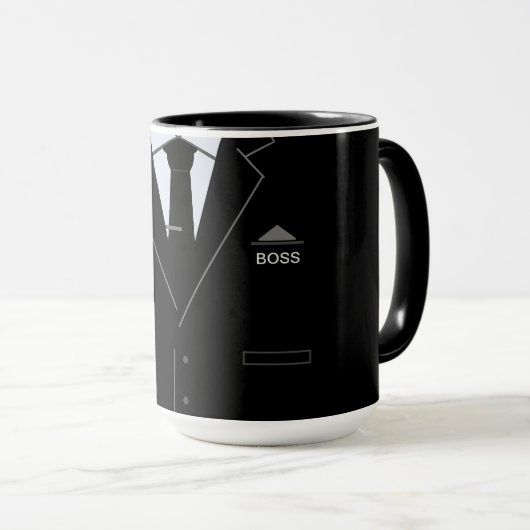 Funny Business Boss Mok met zwart pak en Stropdas (Voorkant rechts)