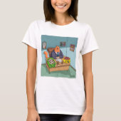Funny Business Kat met in- en uitstrooisel. T-shirt (Voorkant)