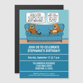 Funny Busy Beavers Birthday Party Magnetische Uitnodiging