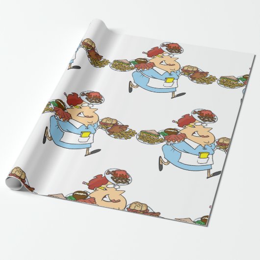 Funny Busy Waitress Overworked Server Cadeaupapier (Uitgerold)