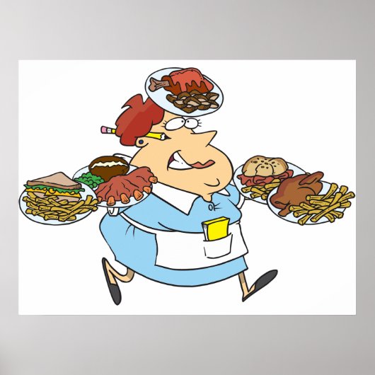 Funny Busy Waitress Overworked Server Poster (Voorkant)