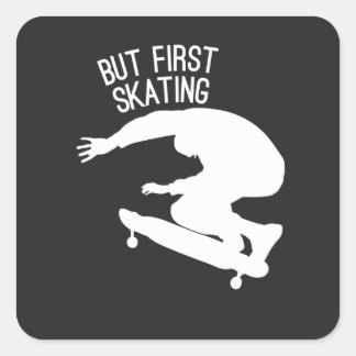 funny but first skating in white vierkante sticker