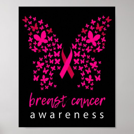 Funny Butterfly Breast Cancer Awareness Ribbon Poster (Voorkant)
