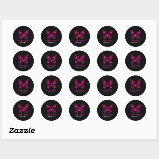 Funny Butterfly Breast Cancer Awareness Ribbon Ronde Sticker (Vel)