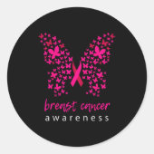 Funny Butterfly Breast Cancer Awareness Ribbon Ronde Sticker (Voorkant)