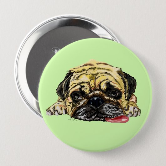 Funny Button met Pug Dog - Aangepaste kleuren - Te (Voorkant /achterkant)