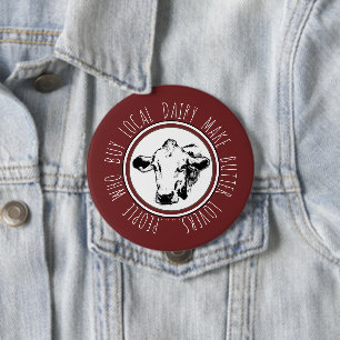 Funny Buy Local Dairy Boerderij Butter Lovers Cow  Ronde Button 4,0 Cm