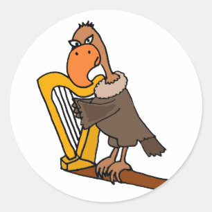 Funny Buzzard Spelling Harp Design Ronde Sticker
