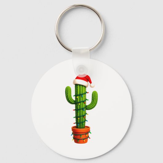 Funny Cactus Santa Hat Xmas Tree Lights Merry Chri Sleutelhanger (Voorkant)
