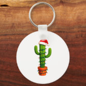 Funny Cactus Santa Hat Xmas Tree Lights Merry Chri Sleutelhanger (Voorkant)