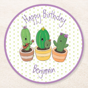 Funny cactus trio cartoon illustratie ronde kartonnen onderzetter