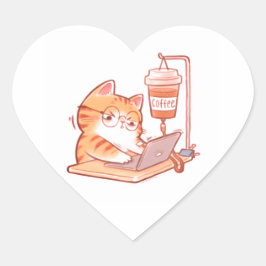 Funny Caffeinated Cat Sticker, Cute Overworked Gin Hart Sticker