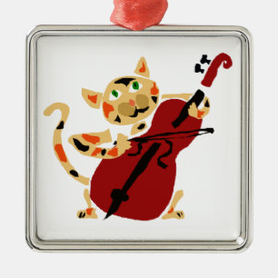 Funny Calico Cat Palling Cello Art Cartoon Metalen Ornament