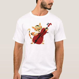 Funny Calico Cat Palling Cello Art Cartoon T-shirt