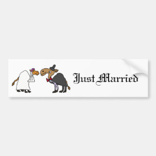 Funny Camel Bride en Groom Wedding Cartoon Bumpersticker
