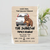 Funny Camping Famille Réunion Invitation avec Ours (Debout devant)