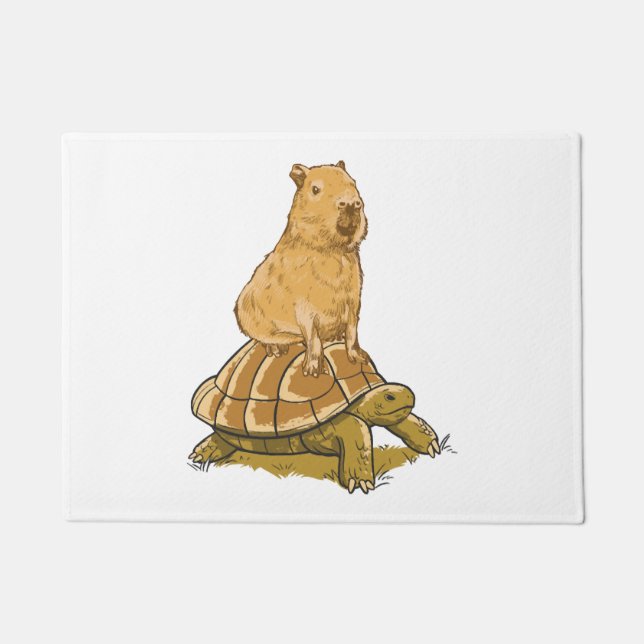 Funny Capybara Animal Turtle Cute Capybara Deurmat (Voorkant)